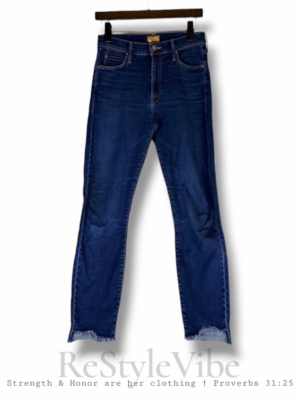 MOTHER Women’s Size 27 Denim Jeans Stunner Zip Ankle Step Fray Hem Stretch